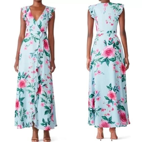 Fame and Partners Nora Wrap Floral Ruffle Maxi Dress, EUC Size 0 MSRP $299 - Picture 1 of 12